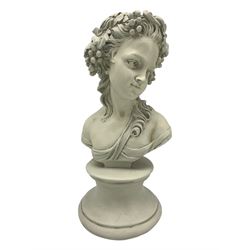 Parian ware model of a female bust on socle plinth, H20cm, resin model of 'Venus', together with other resin and composite classical figures and busts, H42cm max (6)