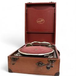 Edison Bell portable wind up gramophone and a vintage GPO turntable in faux leather case (2)