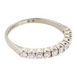 18ct white gold round cut diamond half eternity ring, Birmingham 1965, total diamond weight approx 0.35 carat 