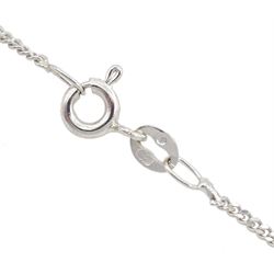 18ct white gold oval cut sapphire and round brilliant cut diamond pendant on chain, hallmarked London, total diamond weight approx 0.15 carat