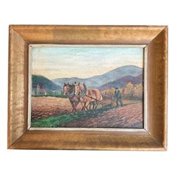 Set of three large impressionist oils by different hands to include David King and S Spitzer and one oil of Horses harvesting (3)