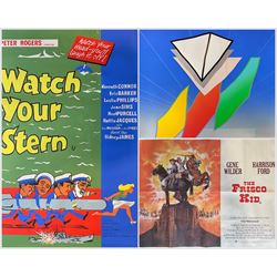 Anthony Benjamin (British 1931-2002): Abstract Blue Landscape, screenprint; 'The Frisco Kid' - original vintage film poster pub. 1979; 'Watch Your Stern' - original vintage film poster pub. 1961, max 76cm x 100cm (3) (unframed)