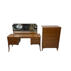 Georgian design mahogany chest, fitted with five graduating long drawers (W78cm D47cm H109cm); matching dressing table, raised mirror back, fitted with four drawers (W142cm D47cm H119cm)