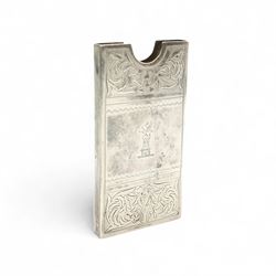 19th century silver card case engraved with scrolls and the crest of a tower and griffin 7cm x 4cm Birmingham assay circa 1830 Maker Joseph Willmore 