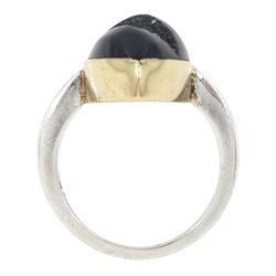 Silver and 9ct gold black druzy quartz ring by Charmian Ottaway, Sheffield 2002