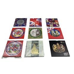 Nine United Kingdom brilliant uncirculated coin collections, dated 1996, two 1997, 1998, 1999, 2001, 2002, 2003 and 2008, all in card folders