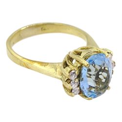 14ct gold blue and clear stone ring, stamped