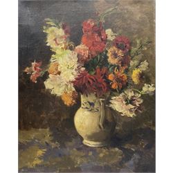 Karl Tucek (Austrian 1889-1952): Still Life of Chrysanthemums and Flowers in a Vase, oil on canvas signed 50cm x 40cm