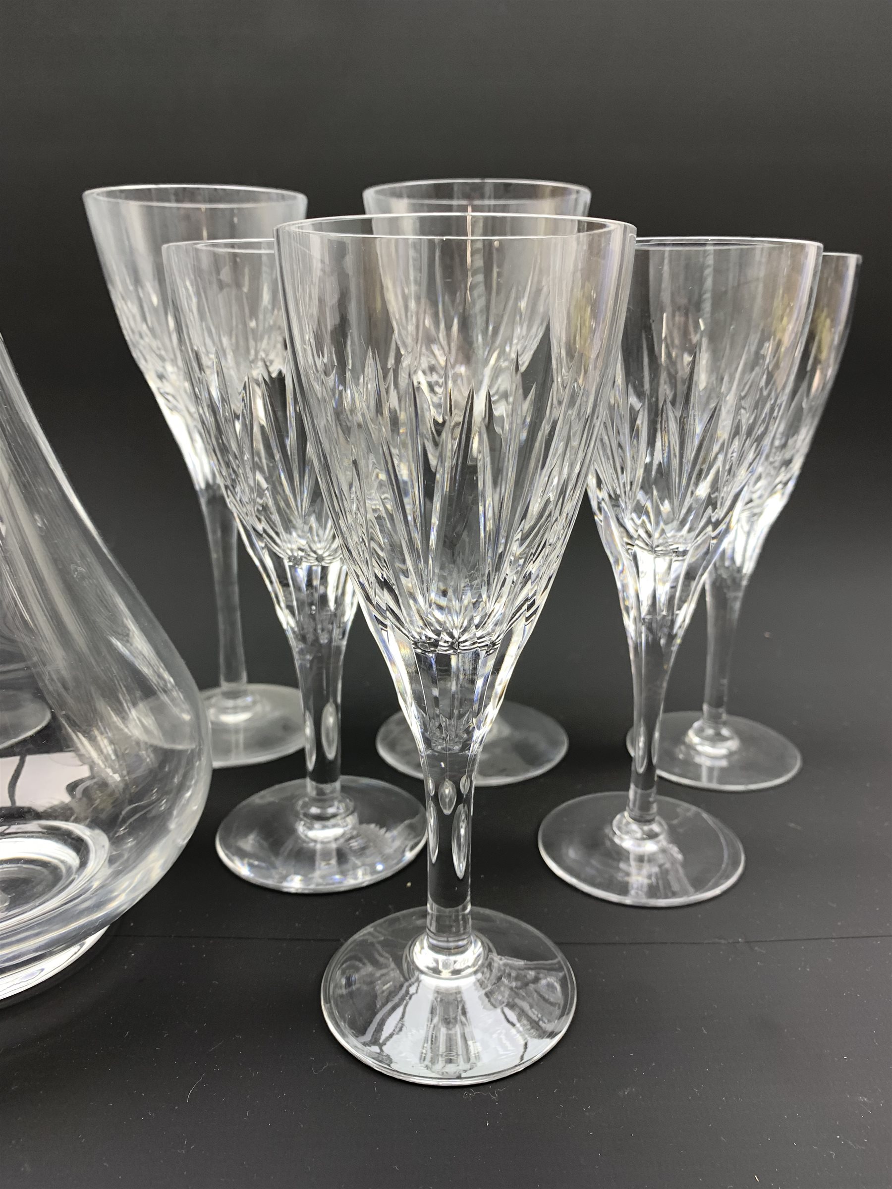 Part Suite Of Stuart Crystal Lichfield Pattern Glass Comprising Four Large Claret Glasses And Seven Smaller And A Stuart Crystal Ariel Pattern Decanter Antiques Fine Art Collectors