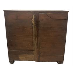 George III mahogany bow-front chest, fitted with two short over three long graduating cock-beaded drawers, on compressed bun feet