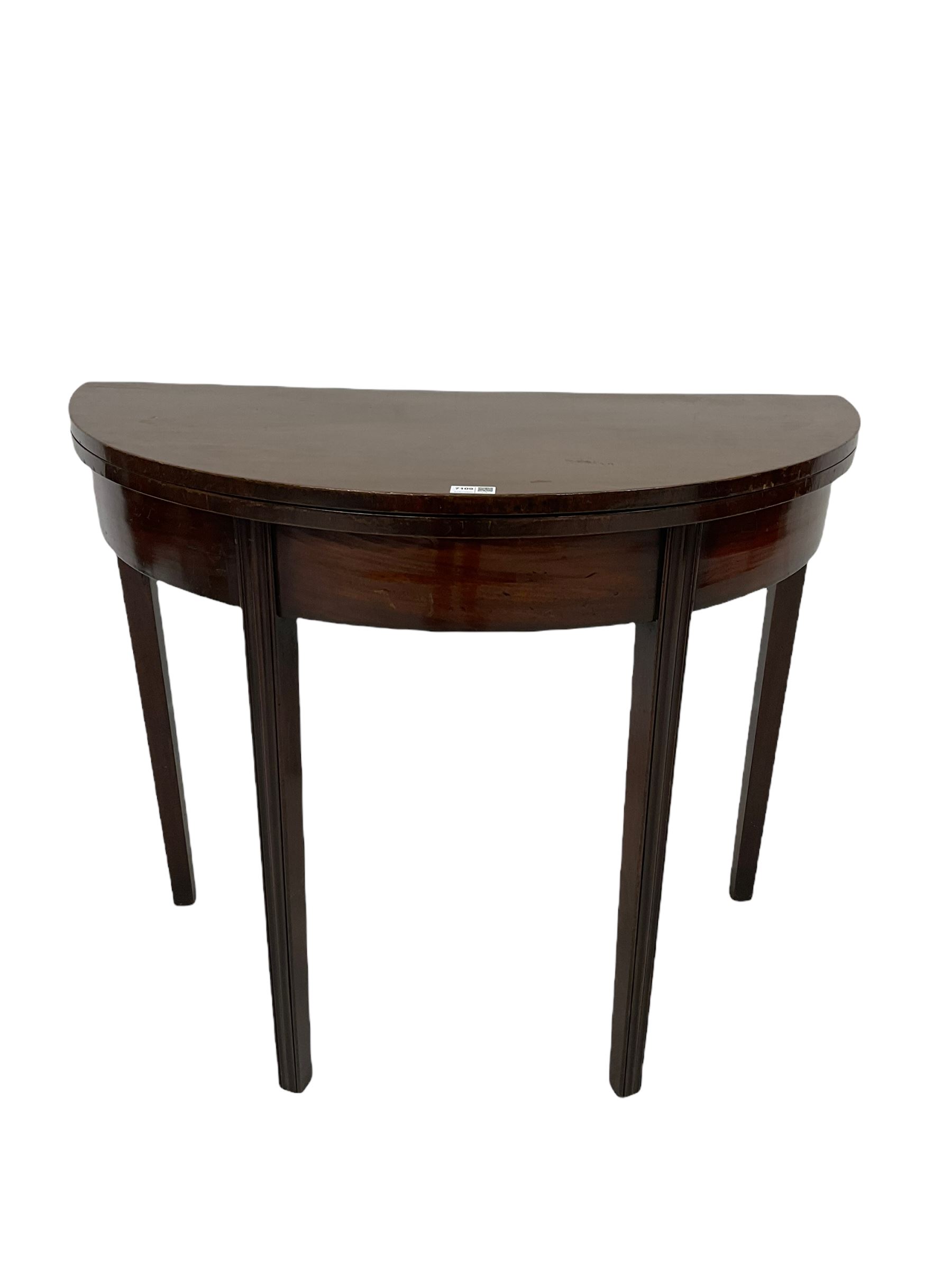 DS Georgian style demi lune mahogany table, the fold over top raised on ...