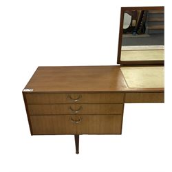 Meredew - mid-20th century teak dressing table, raised mirror back, fitted with seven drawers, on tapering supports