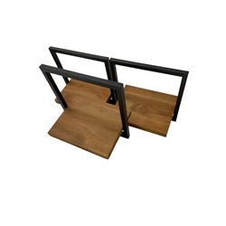 Collection of metal and wood wall hanging shelves - six black finish (W35cm); three narrow black finish (W20cm); three polished (W35cm) (12)