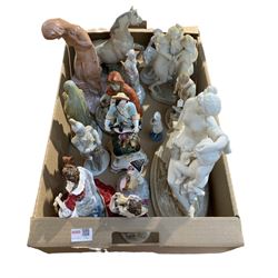 Royal Worcester figure 'Queen Anne', parian ware figure, Staffordshire figure depicting Little Red Riding Hood, Spanish figures etc in one box