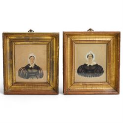 English School (19th century): Portrait of 'Mrs James - Aged 74' and 'Mrs Barratt (Wife of John Barratt of Wintringham)', pair of miniature watercolours inscribed verso 11cm x 9cm (2)