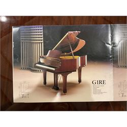 Yamaha - Baby Grand piano in mahogany polyester finish case,  G1 model, serial No 4741647, cast overstrung frame with 88 keys and seven octave compass, original stringing, tuning pins, hammers, dampers and felts, sostenuto, una corda and sustain pedals, with a solid music desk and tapered legs on brass castors.   