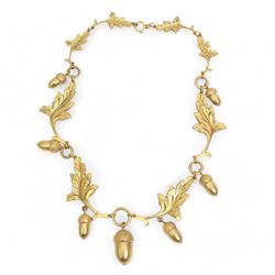 Brass acorn link necklace, stamped 'France', L44cm