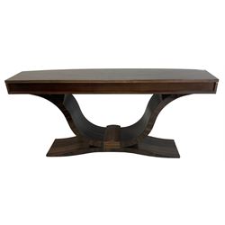 Giorgio Collection - Art Deco design macassar ebony 'Luna' console table, rectangular bow-front top with cross-banding and sun-burst veneer, fitted with single drawer, raised on a curved U-shaped base, retailed by Harrods