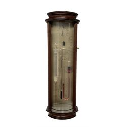 20th century Tendency Barometer -  to the design of Alexander Adie the 19th century inventor of the Sympiesometer, in a mahogany convex case with astragal moulding to the top and base, with an engraved silvered register, spirit thermometer, comparison Sympiesometer bulb and storm glass, adjustable vernier and hygrometer.
