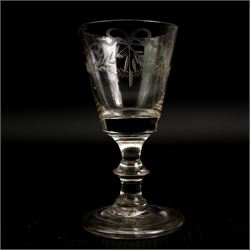 18th century cordial glass on air twist stem, another with plain stem and folded foot, two 19th century rummers and other 18th and 19th century glasses (13)