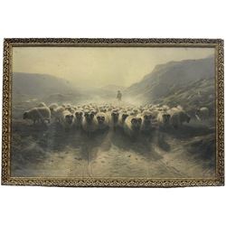 English School 19th Century: Shepherd and Flock, two etchings and watercolours unsigned max 43cm x 65cm (2)