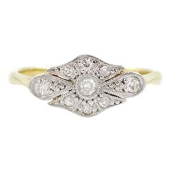 Early 20th century gold milgrain set round cut diamond ring, stamped 18ct Plat