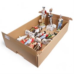 Collection of continental porcelain and bisque military figures in one box