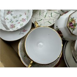 Aynsley harlequin cups and saucers, Royal Albert Old Country Roses vase and cover, Noritake coffee wares, Wedgwood Everest Goblet and various ceramics in two boxes