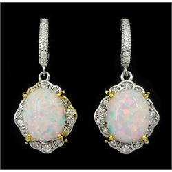 Pair of silver opal and cubic zirconia pendant stud earrings