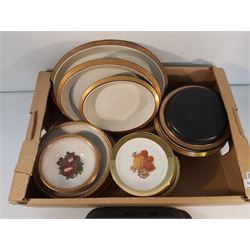 Collection of dinnerware, including Bavaria plates,  Soho pottery bowls,  Danish serving dishes and place mats. 