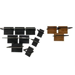 Collection of metal and wood wall hanging shelves - six black finish (W35cm); three narrow black finish (W20cm); three polished (W35cm) (12)