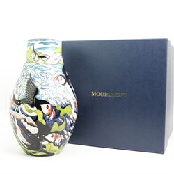 Large Moorcroft limited edition vase decorated in the Skomer Island pattern by Helen Dale, no. 26/30, signed and dated 2017, boxed, H31cm