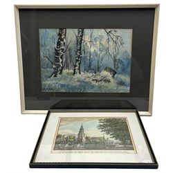 G L Scotswood (British 20th Century): Woodland, watercolour signed and dated 1975 together with a coloured print of Amsterdam max 24cm x 36cm (2)