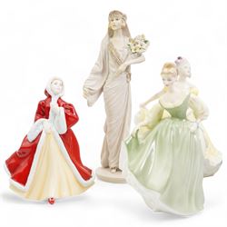 Ten Royal Doulton ladies, including Miss Demure HN1402, Simone HN2378, Ninette HN2379, Ninette HN5275, With Love HN5335, Rachel HN4780, Autumn Breezes HN3736, Fair Lady HN2193, Fragrance HN 4931 (boxed) and From This Day Forth CL3990, H28cm and smaller (10)