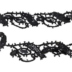 Victorian black beaded net dress embellishments to include shoulder epaulets, cuffs, loose beads, waistband and others 