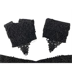 Victorian black beaded net dress embellishments to include shoulder epaulets, cuffs, loose beads, waistband and others 