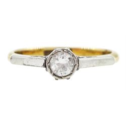 Early 20th century gold single stone old cut diamond ring, stamped 18ct Plat, diamond approx 0.15 carat