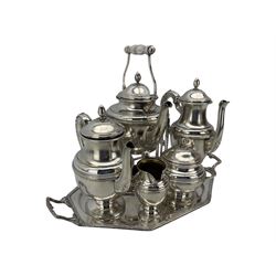 Early 20th century German five-piece silver-plated tea service on tray, by Wilhelm Wolff,   Pforzheim, tray L51cm 