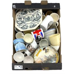 Collection of commemorative wares and other decorative ceramics in one box