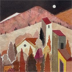 Giuliana Lazzerini (Italian/Yorkshire 1951-): 'Night Hills', watercolour signed, labelled verso 12cm x 12cm