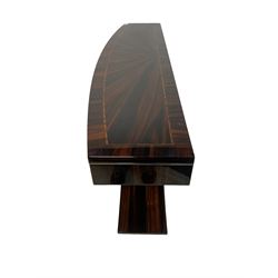 Giorgio Collection - Art Deco design macassar ebony 'Luna' console table, rectangular bow-front top with cross-banding and sun-burst veneer, fitted with single drawer, raised on a curved U-shaped base, retailed by Harrods