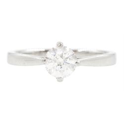 Platinum single stone round brilliant cut diamond ring, hallmarked, diamond approx 0.55 carat