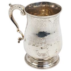 Early George III  silver baluster mug with leaf capped handle H13cm London 1772 Maker Thomas Wallis I 