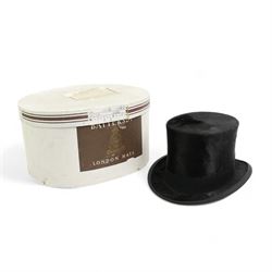 Black top hat by Alex Prosser, Sunderland , internal dimensions 19cm x 15cm in Binns & Co box 1939