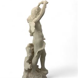 After Auguste Moreau, 20th century faux alabaster figural group 'La Fete Des Fleurs', on circular ebonised plinth, H57cm