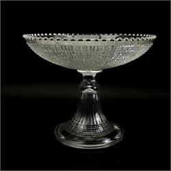 19th century glass tea mixing bowl, circa 1820, H9cm, together with an 18th century glass rinser, circa 1785 and a large hobnail cut glass fruit dish, on pedestal stem, H18cm (3)