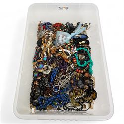 Large collection of costume jewellery including bead necklaces, earrings, bracelets and brooches