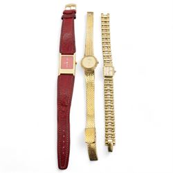 Ladies Raymond Weil gilt stainless steel quartz wristwatch, ladies Ferrari gilt stainless steel quartz wristwatch with red leather strap, and a ladies  Jules Jurgensen gilt stainless steel quartz wristwatch (3) 