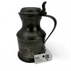 18th century pewter flagon, circa 1785, with domed tappit lid and trigger thumb piece, touch marks at the rim and base, H22cm