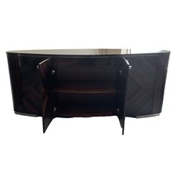 Giorgio Collection - Art Deco design macassar ebony 'Luna' sideboard of elongated oval form, fitted with four cupboards enclosing shelves, retailed by Harrods